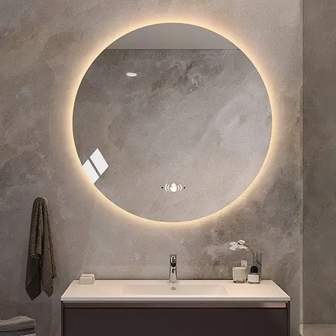 Espejo de Baño LED Redondo de 50 × 50 cm con luz, 60x60 cm Espejo de Tocador de Baño Multifunción Montado en la Pared de 70x70 cm con Almohadilla Antivaho, Temperatura de 3 Colores, Antivaho ( Color :  