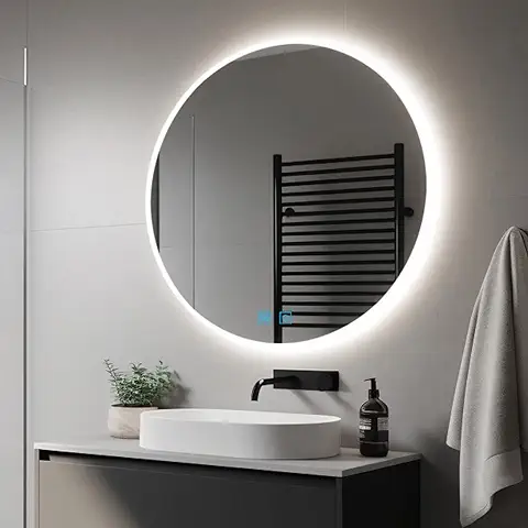 Espejo de Baño Redondo con Luces LED de 800 mm Iluminado Espejo de Baño con Antivaho Montado en la Pared Espejo LED Regulable 3 Colores Función de Memoria de luz de 32 Pulgadas  