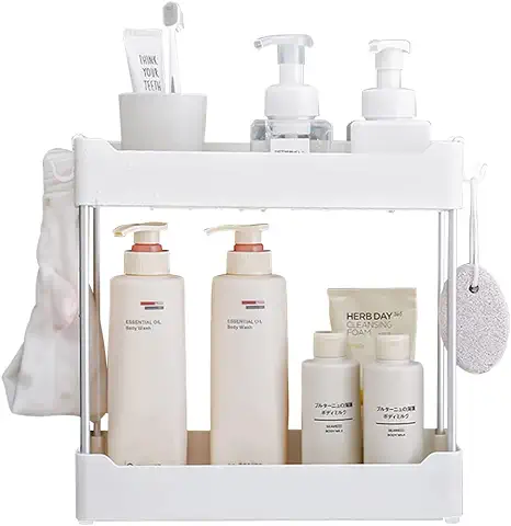 Estante de Almacenamiento de Encimeras de Baño Blanco Extraíble Organizador de Cosméticos Estante de Baño de pie, Carrito para Hogar, Baño, Cómoda, Cocina, Especias, Lavandería, Oficina (2 Pisos)  