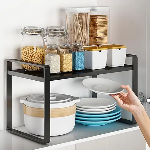 Estantería de Metal Expandible, Estantería de Cocina Ampliable, Organizador de Armario de Cocina Ajustable, Estante para Especias, Estante de Almacenamiento para Cocina, Mostradores, Despensa, Baño  