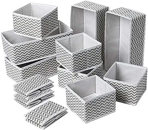 Evance 12 Caja de Organizadores Almacenamiento Plegable para Cajones, Organizador de Cajones Tela para Ropa Interior, Sujetadores(12PCS-Gris)  