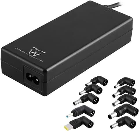 Ewent EW3965 - Cargador Universal Portátil - Selección Automática de Voltaje - 10 Enchufes - Para casi Cualquier Portátil o Netbook de Hasta 90 W - Protección Contra Sobre Corriente  