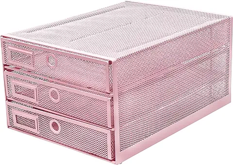 Exerz Cajón Archivador de Oficina/Clasificador de Papel con 3 Cajones/Cajonera para Archivadores/Organizador para el Escritorio (Rosa Claro)  