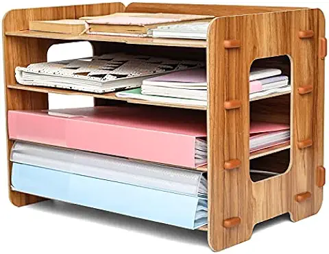 Exerz - Organizador De Archivos De Madera 4 Niveles Ordenar El Escritorio, Suministros Oficina, Documentos, Trabajo Escolar, Cuaderno, Almacenamiento, Papelería, Decoración Bricolaje (Madera)  