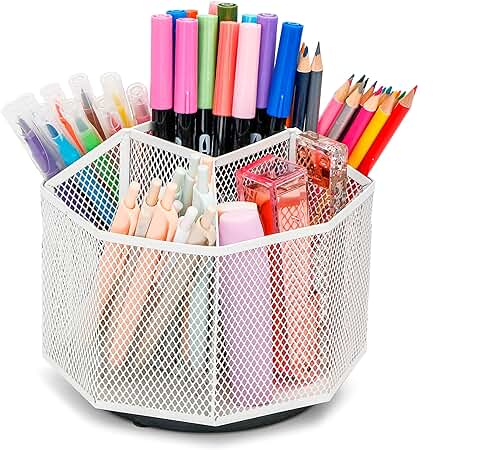 Exerz Organizador De Escritorio Giratorio 360, Soporte Giratorio, Sistema De Almacenamiento Giratorio. Base Antideslizante. Para Artículos De Papelería, Maquillaje, Artes Y Manualidades.  