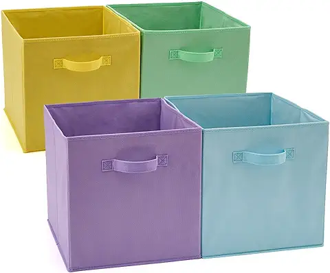 EZOWare Caja de Almacenaje x 4 Unidades, Almacenaje Juguetes, Caja para Ropa (33 x 37 x 33 cm) (Colores Variados)  