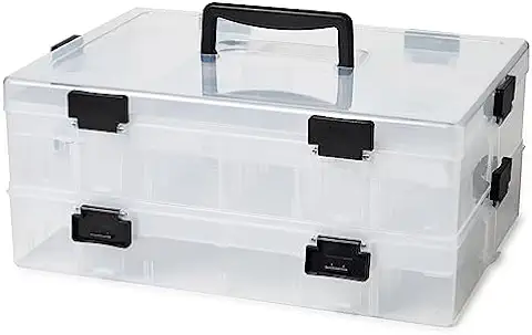 EZOWARE Caja Organizadora Plastico con Asa, 2 Niveles Caja de Almacenaje con 118 Compartimentos, Contenedor Transparente con Divisores Ajustables y Extraíbles para Manualidades, Abalorios  