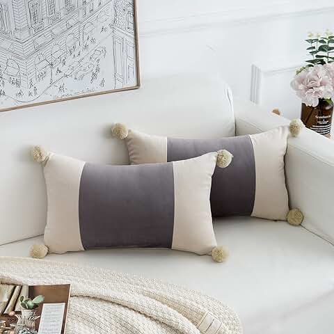 FabThing 2 Piezas Funda de Cojín Decorativa Rayas Diseño Unico Fundas de Almohada Terciopelo para Sofá Silla Cama Sala de Estar Dormitorio Coche Hogar 30x50cm Gris  