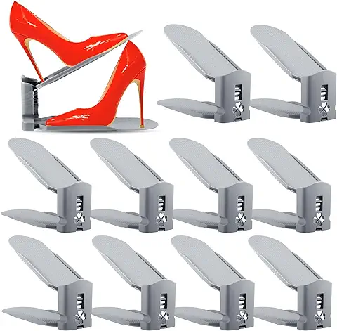 FAMKEEP Set de 10pcs Organizador Zapatos,Desmontable Soporte de Calzado,Soporte de Calzado de Altura Ajustable,Adecuada para Mujeres y Hombres,Ahorra Espacio (Gris)  