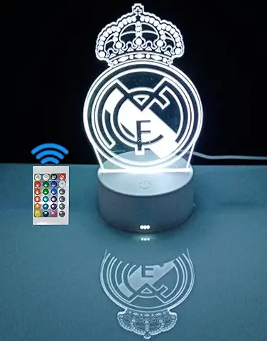 Famvacor Lámpara Decorativa Mesita de Noche Escudo Madrid Lámpara de mesa Táctil Futbol Ilusión óptica 3d para Regalo 16 Colores de Iluminacion y Mando a Distancia (Madrid)  