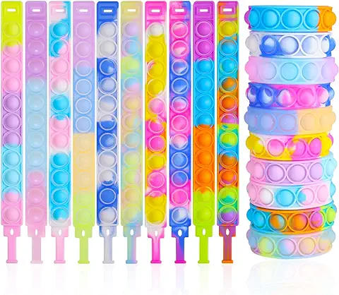 Fanshiontide Pop Armband It, 10 Stück Wristband Fidget Dekompression Spielzeug Set, Silikon Regenbogen Baby Sensorik Spielzeug Geschenke für Kinder Jungen Mädchen Stressabbau & Anti-Ansist(Multicolor)  