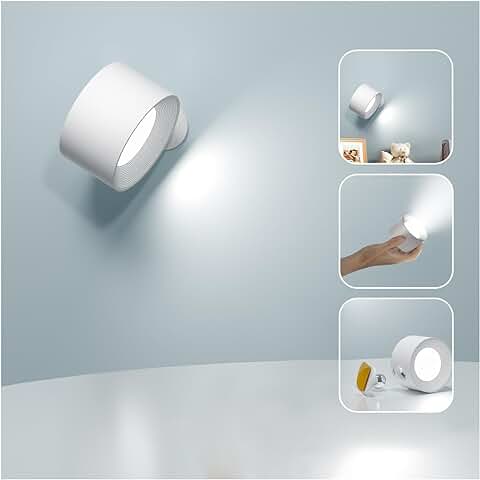 Feallive Lámpara de Pared LED, Apliques Interior 1 Pcs Puerto de Carga USB, Control Táctil 3 Niveles de Brillo Temperatura de 3 Colores Focos de Pared Libremente Giratorio Luces (Blanco)  