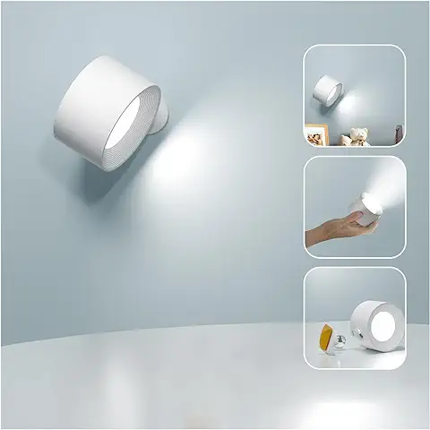 Feallive Lámpara de Pared LED, Apliques Interior 1 Pcs Puerto de Carga USB, Control Táctil 3 Niveles de Brillo Temperatura de 3 Colores Focos de Pared Libremente Giratorio Luces (Blanco)  