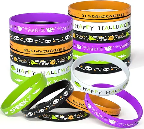 FEPITO 36 Pulseras de Silicona para Halloween, Bolsas de Regalo para Fiestas de Halloween, Regalos para Truco o Trato, 6 Estilos  