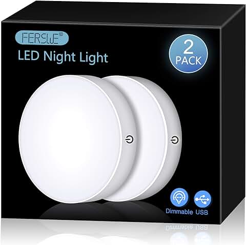 Ferswe Luz Nocturna, LED Luces Noche con Batería de 1000 mAh, Luz Táctil Regulable para Armario, Dormitorio, Baño, Cocina, Salón (2 Piezas)  