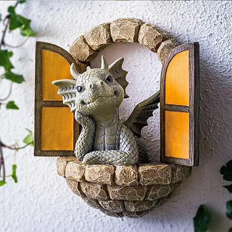 Figura Decorativa de Dragón para Jardín, Estatua de Jardín, Hecha a Mano, Adorno Resistente a la Intemperie, Figura de Dragón para Interior y Exterior  
