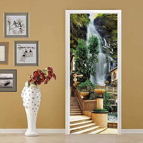 FLFK 3D Adhesivo Cascada Europea Vinilos Puerta Pegatina Pared Murales para Cocina Sala de Baño Decorativos 77X200cm  