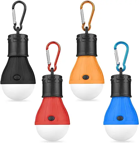 Flintronic 4 Piezas LED Lámpara Camping, Bombillas LED de Camping con Mosquetón, Mosquetón Camping LED Lámpara para Pesca, Luz Tienda de Campaña Emergencia Exterior para Caza, Senderismo, Montañismo  