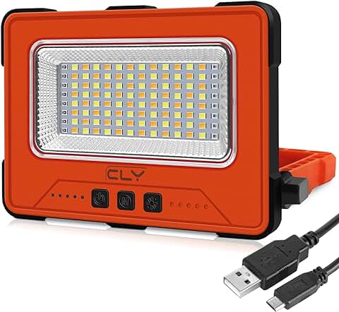 Foco LED Recargable Solar 60W, Luz de Trabajo Portátil Recargable USB 4 Modos de Luz 5 Brillo Foco LED Bateria 12000mAh Lampara Camping con Iman para Emergencia Pesca Garaje Obra  