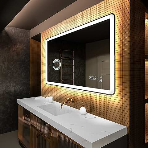 FORAM Espejo de Baño con Iluminación luz LED - Personaliza el Espejo de Pared con Accesorios - 120x80cm - Diferentes Tamaños para Baño - Iluminado, Retroiluminación - L59  