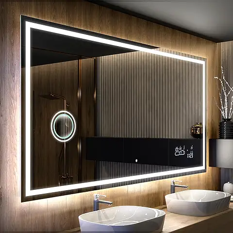 FORAM Espejo de Baño con Iluminación luz LED - Personaliza el Espejo de Pared con Accesorios - 90x60cm - Diferentes Tamaños para Baño - Iluminado, Retroiluminación - L49  