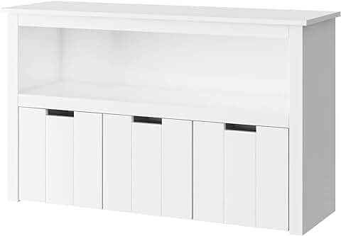 FOREHILL Armario Almacenaje para Guardar Juguetes, Mueble Almacenaje Madera, con 3 Cajones, con Ruedas, 1 Estante Abierto, Moderno, Blanco, 102×33×61.5cm  