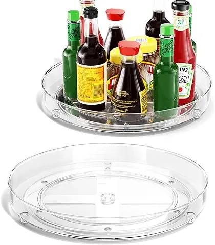 Fousenuk 2 Piezas Giratorio Organizador de Armario, Soporte de Plástico para Condimentos-Estante de la Encimera, Especiero Giratorio para Botellas, Frutas, Cosmético, Armario, Despensa  