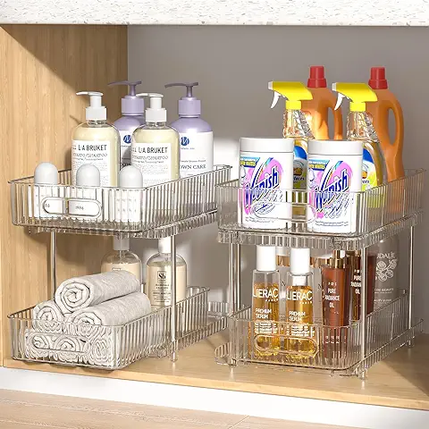 Fowooyeen Organizador Bajo Fregadero Cocina, Organizador Armario Extraíble, Elegante Organizer de Artículos para Hogar, Adecuado para Almacenamiento en Cocina, Baño y Dormitorio, 2 Paquetes  