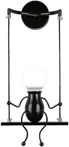 FSTH Creativo Lámparas de Pared Simple Fashion Doll Swing Lámpara de Pared Moderna Apliques de Pared Metal Lámpara de Pared para Dormitorio, Escalera, Pasillo, Restaurante, Cocina E27 (Negro)  