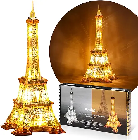 FUNPOLA LED 3D Puzzle Modelo de Construcción de la Torre Eiffel - Maquetas para Construir Adultos - Punto de Referencia de París por la Noche - Adorno de Lámpara de Decoración de Puzzle de Acrílico 3D  