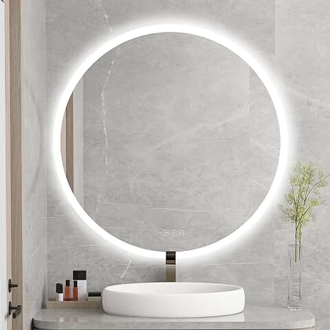 Furduzz Espejo LED Redondo de Baño de 500 mm, Espejo Iluminado de Tocador de Baño Montado en la Pared, Antivaho, Luz Regulable, 3 Colores,Función Inteligente de Memoria  