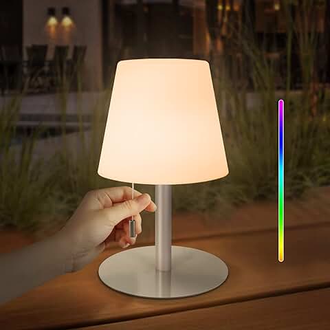 FUYO Lámpara de Mesa Inalámbrica, LED Recargable Lluminación Lámparas de Mesa con 8 RGB Colores, Impermeable IP44 Lámparas de Mesa Portátil para Restaurantes Jardín Dormitorio Camping (Plata)  