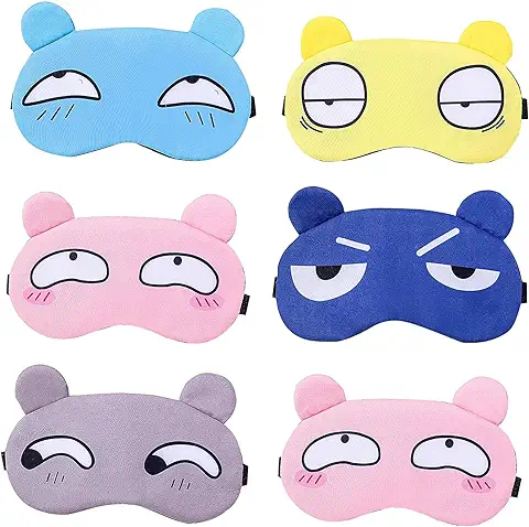 Gafas de Dormir para Niños, Antifaz para Dormir de 6 Piezas, Máscara de ojos Linda, Máscara de Noche Divertida para Niños, Hombres y Mujeres, Máscara de ojos para Descanso, Viajes y Fiestas,  