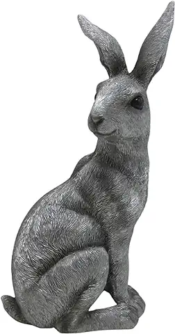 G&H Decor - Estatua de Conejo de Jardín Sentada Plateada de 24 cm - Figura de Conejo de Resina para Exteriores - Resistente a la Intemperie, Adorno de Césped Altamente Detallado Adecuado para uso en  