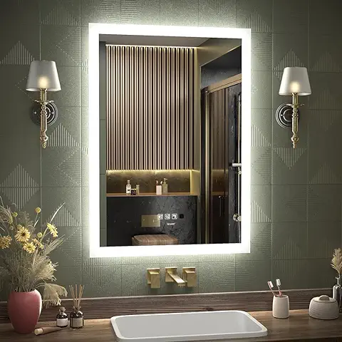 GANPE Espejo de Baño LED con Sensor de Movimiento, con Bluetooth, Iluminado Regulable, Espejo de Maquillaje Montado en la Pared, Antivaho IP44 Impermeable Vertical y Horizontal (70_x_50_cm)  