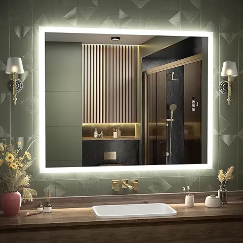 GANPE Espejo de Baño LED con Sensor de Movimiento, con Bluetooth, Iluminado Regulable, Espejo de Maquillaje Montado en la Pared, Antivaho IP44 Impermeable Vertical y Horizontal (100_x_80_cm)  