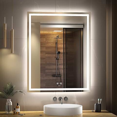 GANPE Espejo de Baño LED, Espejo de Maquillaje Montado en la Pared, 6500 K LED de Alto Lumen Antiniebla, IP44 Resistente al Agua+Vertical y Horizontal (100 x 80 cm)  