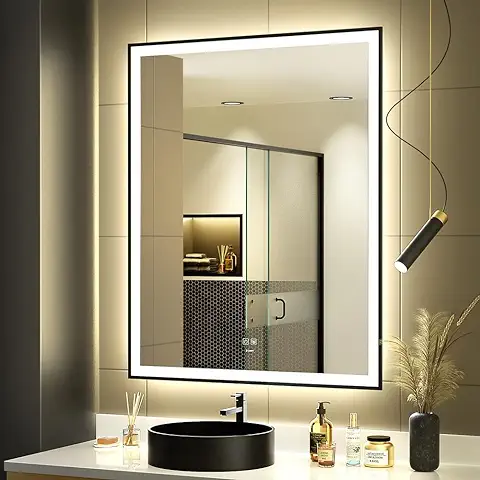 GANPE Espejo de Baño LED, Espejo de Tocador de Maquillaje Montado en la Pared, Espejo Iluminado Moderno Grande, Antiniebla+IP44 Impermeable+Vertical y Horizontal (80 x 100 cm)  