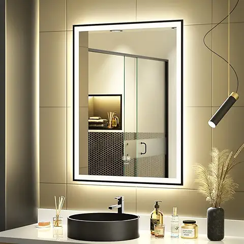 GANPE Espejo de Baño LED, Espejo de Tocador de Maquillaje Montado en la Pared, Espejo Iluminado Moderno Grande, Antiniebla+IP44 Impermeable+Vertical y Horizontal (60 x 80 cm)  