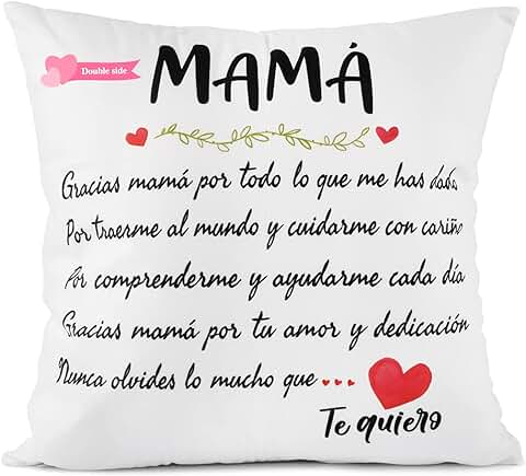 GEBETTER Regalo Día Madre Cumpleaños, Funda Cojín Mamá 45x45 cm, Diseño Doble Cara de Frases Bonitas y Corazones, Regalo Original Navidad Mujer (Sin Relleno)  