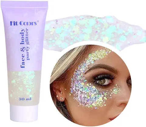 Gel con Purpurina para el Cuerpo, Purpurina para la Cara, gel Corporal con Lentejuelas, Sombra de ojos Líquida Brillante, Lentejuelas de Sirena, gel con Purpurina Holográfica Líquida (Blanco)  