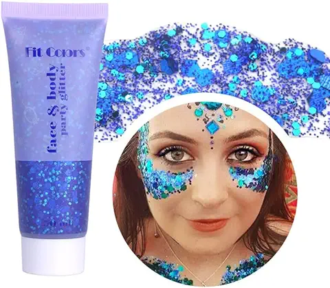 Gel con Purpurina para el Cuerpo, Purpurina para la Cara, gel Corporal con Lentejuelas, Sombra de ojos Líquida Brillante, Lentejuelas de Sirena, gel con Purpurina Holográfica Líquida (Azul)  