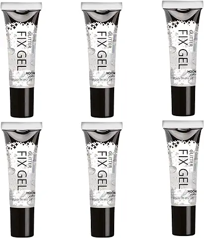 Gel Corrector para Brillo por Moon Glitter - Brillo Cosmético, Base Adhesiva para la Cara y el Cuerpo. Para Todos los Brillos Incluidos el Fino, Grueso, Holográfico, Iridiscente y bio - Set de 6  