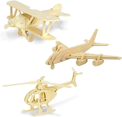 Georgie Porgy Rompecabezas de Madera 3D Puzzle de Modelo Colección de de Animales Juguete de Construcción Kit Kids Jigsaw Toy Edad 5+ (3 Piezas, Avión Albatros Helicóptero Avión de Pasajeros)  