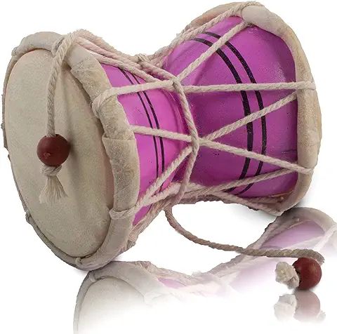 Global Village Bazaar Hecho a mano Madera Cuero Clásico Indian Folk Dumroo Damroo Damaru Juego de Tambor de mano Percusión Colección Decorativa Música Instrumentos Musicales del Mundo Rosa 7 cms  