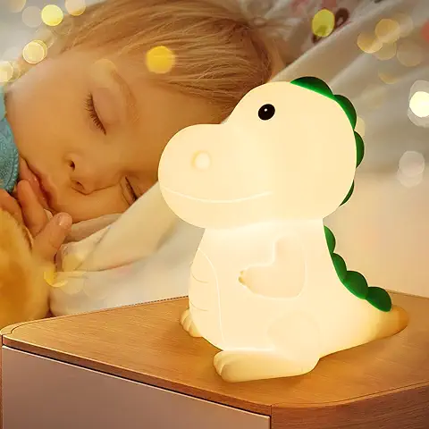 Glovios Luz Nocturna Infantil de Silicona,dinosaurio Luz Nocturna Infantil,7 Color,Recargable Lámpara de Noche LED,Silicona Luz Bebe Nocturna,Niños Regalo para Dormitorio (Dinosaurio)  