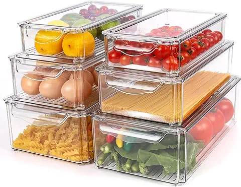 Glovios Organizador Nevera 6 Piezas, Organizadores para la Despensa,Organizador Frigorifico,Cajas de Almacenaje de Refrigerador para la Cocina, Despensa, Armarios, Encimeras y Refrigerador,sin BPA (B)  