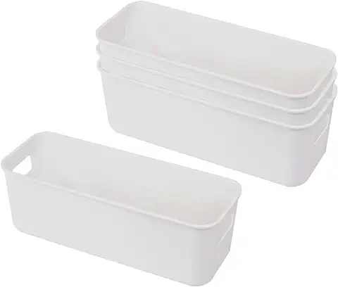 GmeDhc 4 PCS Cajas Almacenaje Plastico, Caja de Almacenamiento para Hogar, Cajas Organizadoras de Plástico con Asas, Cestas Organizadoras Almacenaje, para Cocina, Armario, Oficina, Baño  