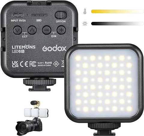 GODOX LITEMONS LED6Bi Lámpara de Video LED Bicolor, luz Bicolor 3200K-6500K CRI 95, Recargable con Batería de Litio para Filmación, Transmisión en Vivo, Microfilmación y Grabación  