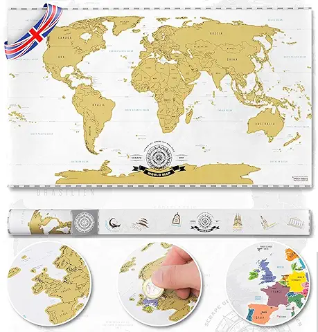 GOODS+GADGETS Scrape Off World Map Gold - XXL Mapa del Mundo Free Scratch 82 x 45 cm - Scratch Map Deluxe Wall Mural (Inglés)  